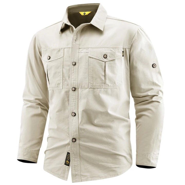 Men's 100% Cotton Long Sleeve Button Down Shirt | Classic Vintage Cargo Style 6