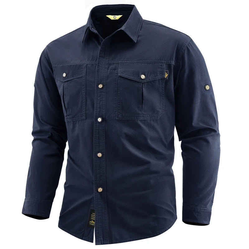 Men's 100% Cotton Long Sleeve Button Down Shirt | Classic Vintage Cargo Style 7