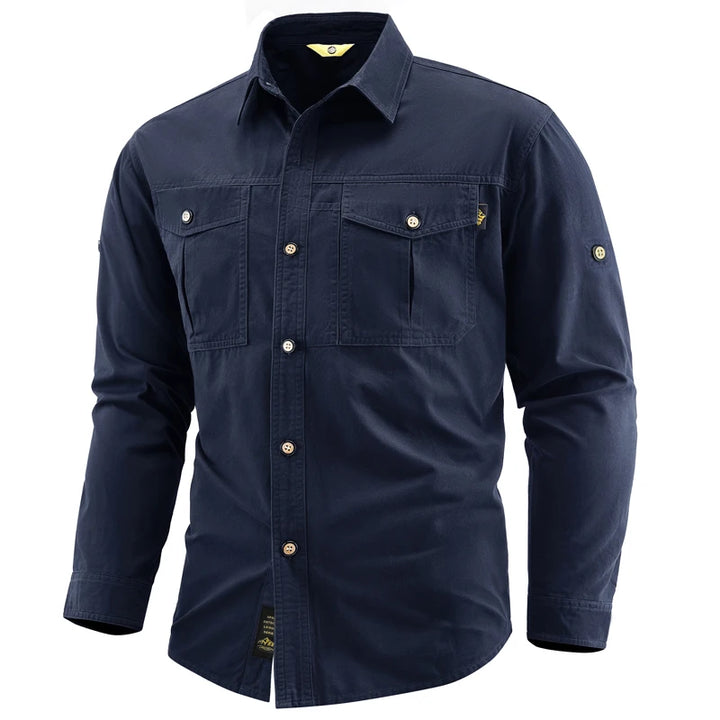 Men's 100% Cotton Long Sleeve Button Down Shirt | Classic Vintage Cargo Style 7