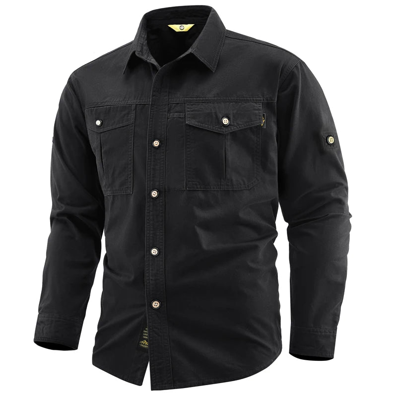 Men's 100% Cotton Long Sleeve Button Down Shirt | Classic Vintage Cargo Style 8