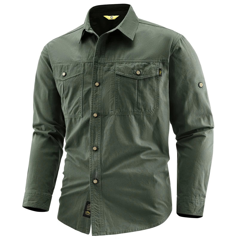 Men's 100% Cotton Long Sleeve Button Down Shirt | Classic Vintage Cargo Style 9