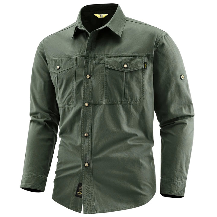 Men's 100% Cotton Long Sleeve Button Down Shirt | Classic Vintage Cargo Style 9
