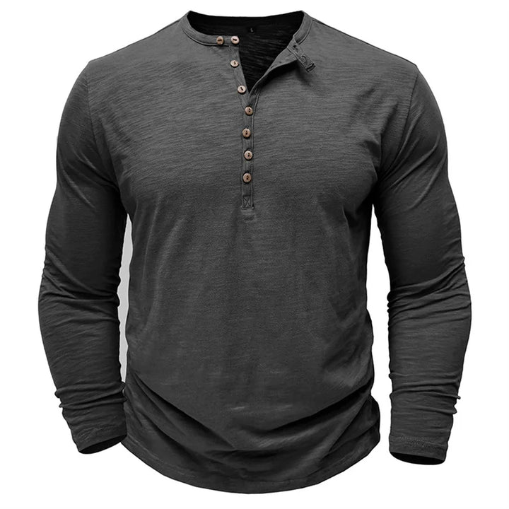 Men's 100% Cotton Long Sleeve Henley T-Shirt | Soft Touch Retro Casual Style 1