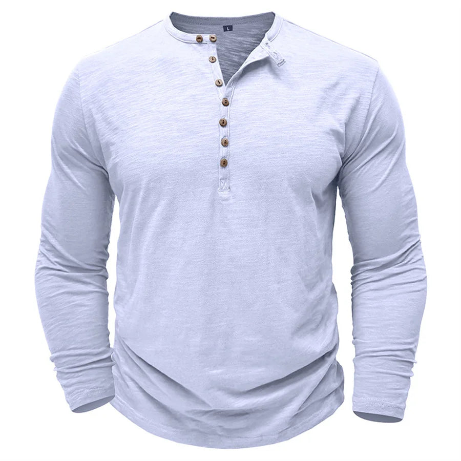 Men's 100% Cotton Long Sleeve Henley T-Shirt | Soft Touch Retro Casual Style 11