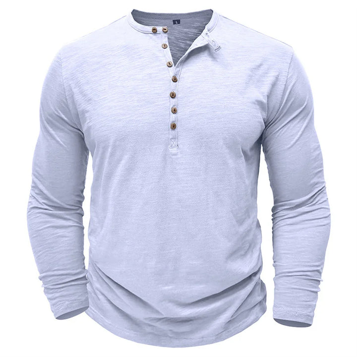Men's 100% Cotton Long Sleeve Henley T-Shirt | Soft Touch Retro Casual Style 11