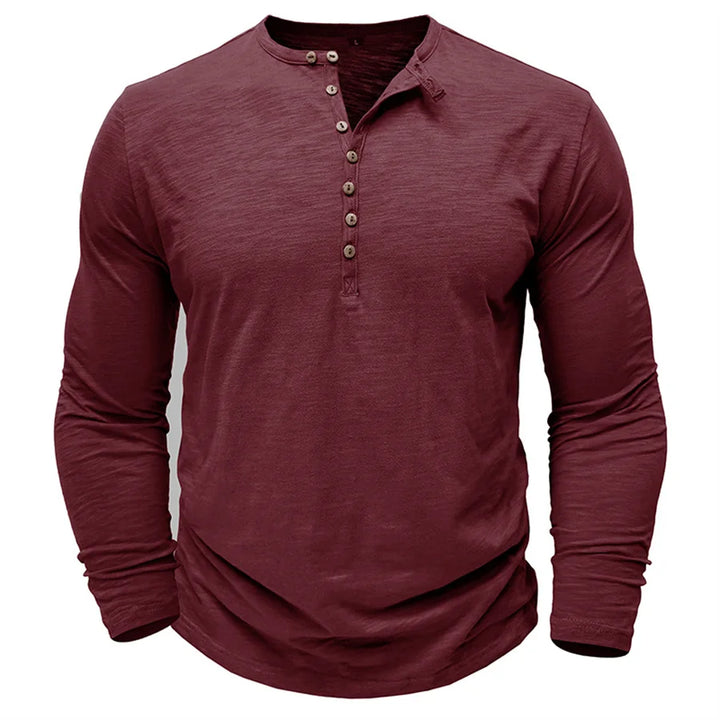 Men's 100% Cotton Long Sleeve Henley T-Shirt | Soft Touch Retro Casual Style 13