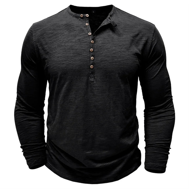Men's 100% Cotton Long Sleeve Henley T-Shirt | Soft Touch Retro Casual Style 14