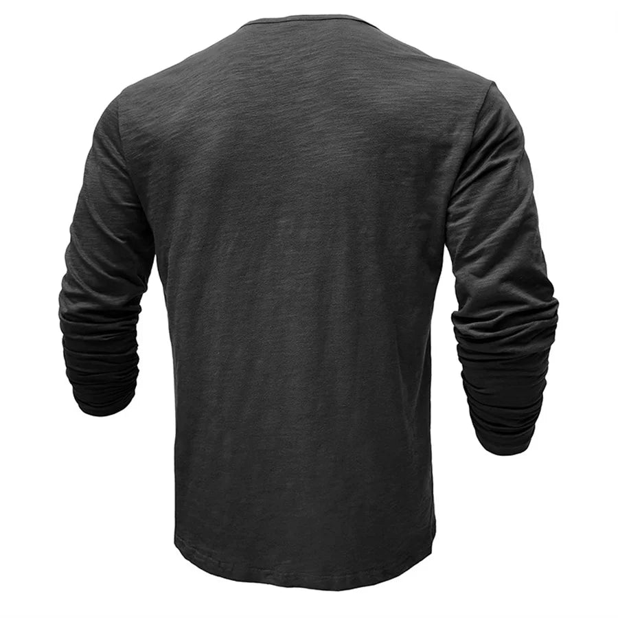 Men's 100% Cotton Long Sleeve Henley T-Shirt | Soft Touch Retro Casual Style 3