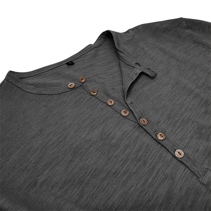 Men's 100% Cotton Long Sleeve Henley T-Shirt | Soft Touch Retro Casual Style 4