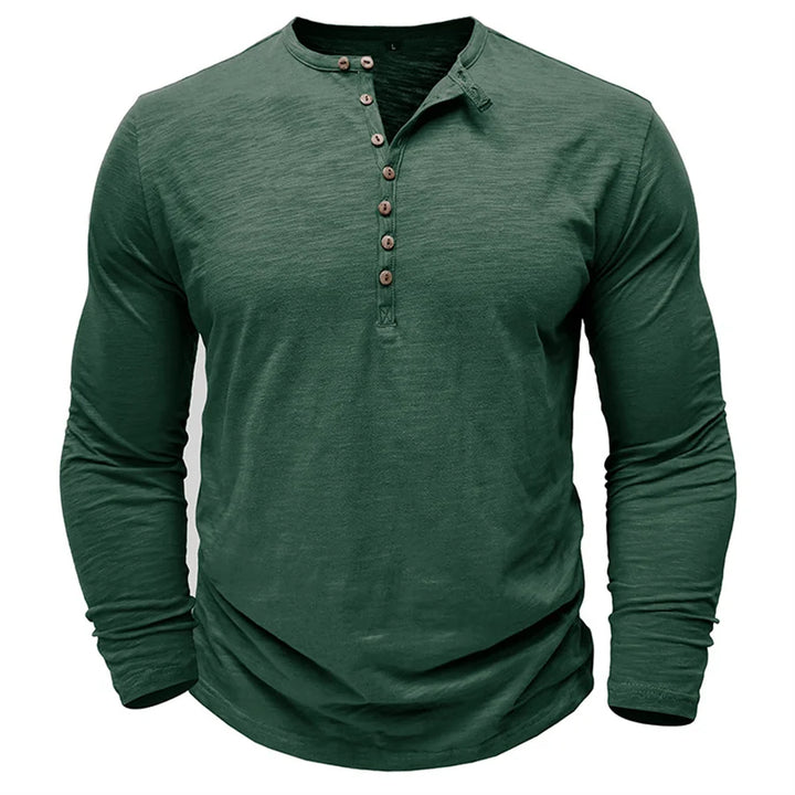 Men's 100% Cotton Long Sleeve Henley T-Shirt | Soft Touch Retro Casual Style 6