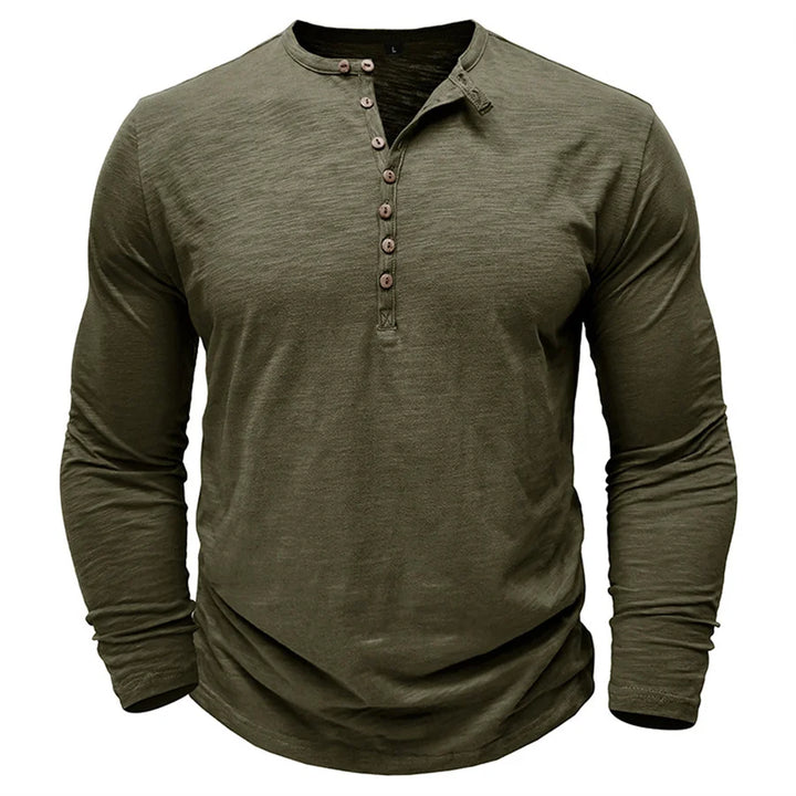 Men's 100% Cotton Long Sleeve Henley T-Shirt | Soft Touch Retro Casual Style 7