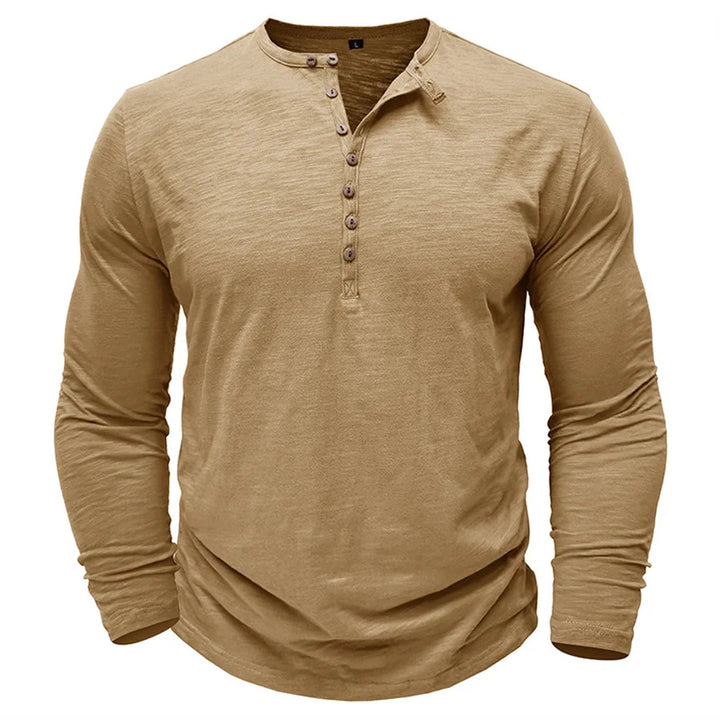 Men's 100% Cotton Long Sleeve Henley T-Shirt | Soft Touch Retro Casual Style 8