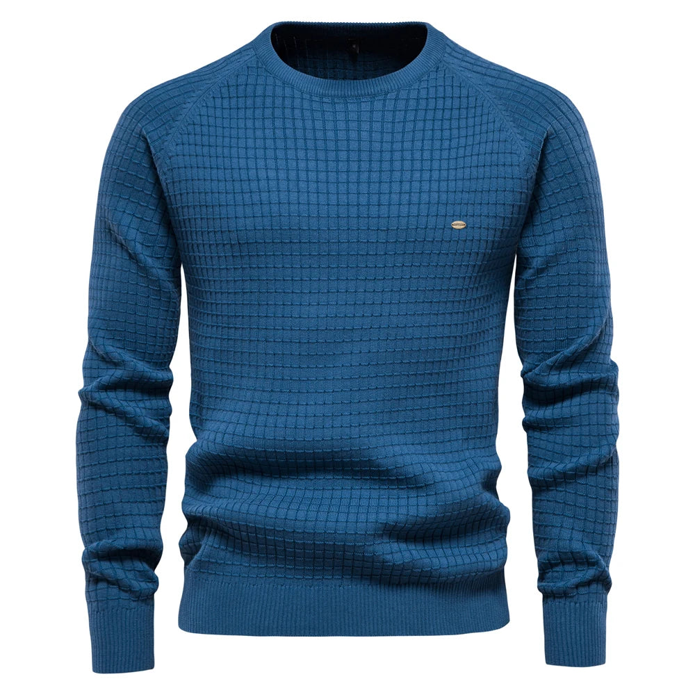 Men's cotton O-neck sweater with classic winter layering design