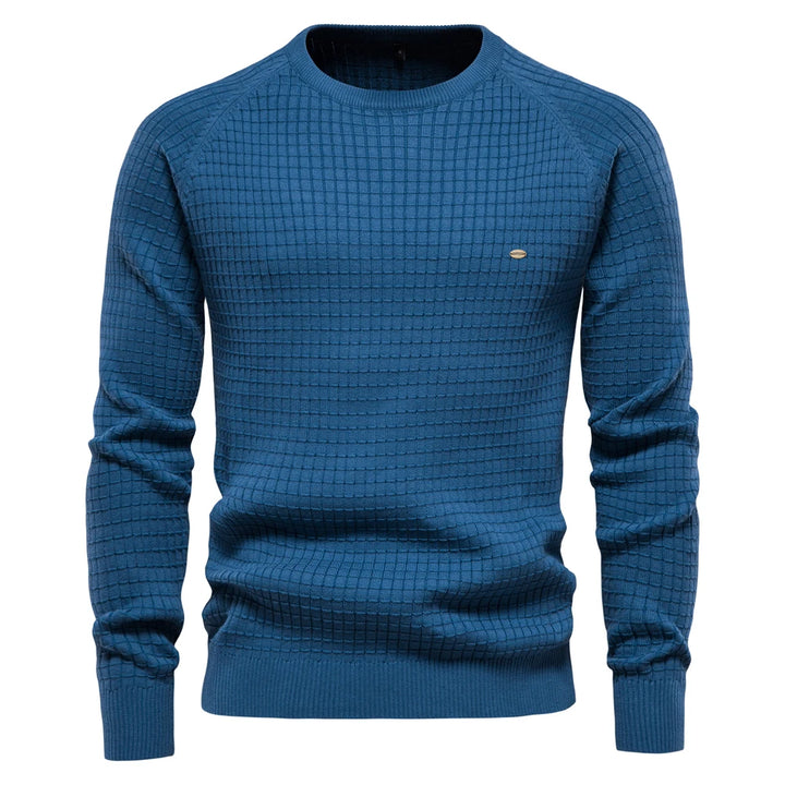 Men's cotton O-neck sweater with classic winter layering design