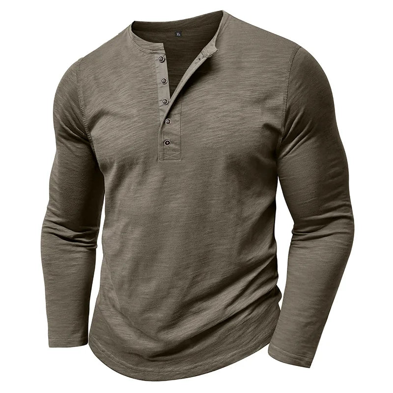 Men's Breathable Cotton Long Sleeve Henley T-Shirt | Versatile Autumn Essential 2