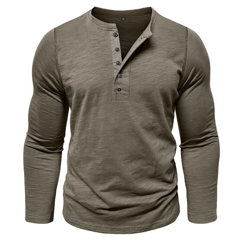 Men's Breathable Cotton Long Sleeve Henley T-Shirt | Versatile Autumn Essential 3