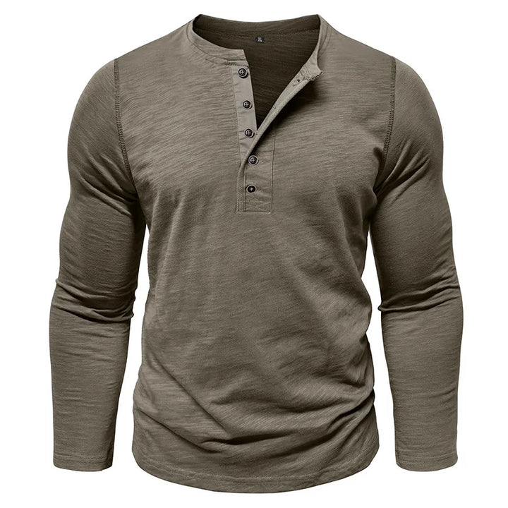 Men's Breathable Cotton Long Sleeve Henley T-Shirt | Versatile Autumn Essential 3