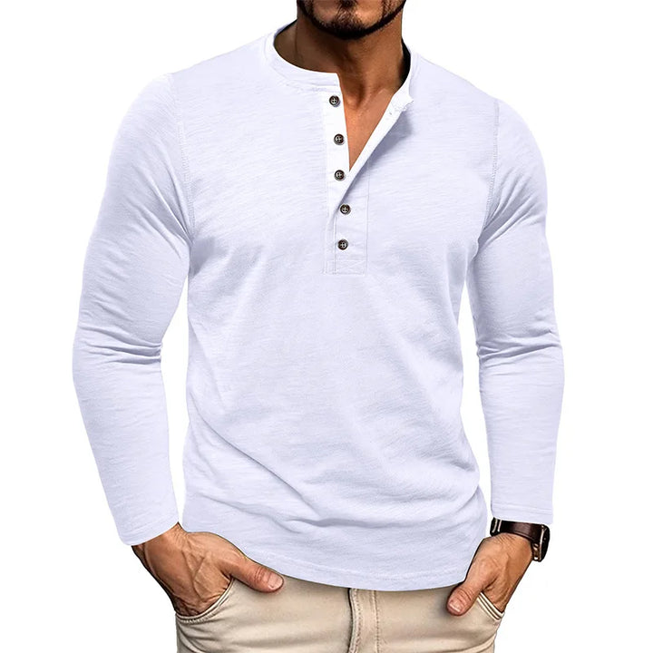 Men's Breathable Cotton Long Sleeve Henley T-Shirt | Versatile Autumn Essential 6