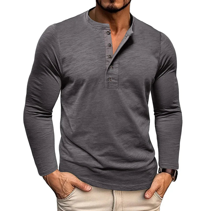 Men's Breathable Cotton Long Sleeve Henley T-Shirt | Versatile Autumn Essential 7
