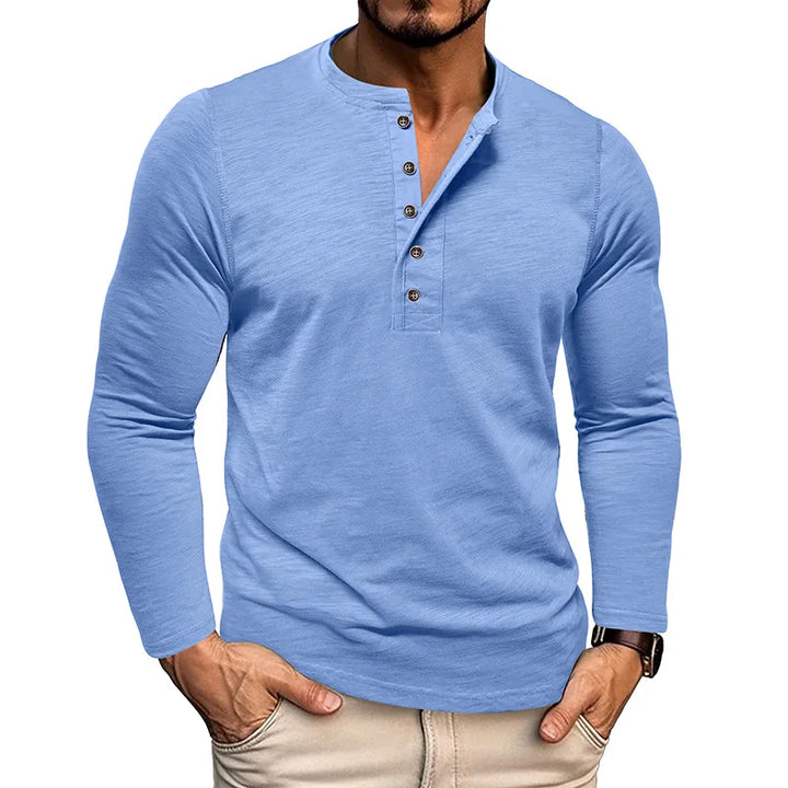 Men's Breathable Cotton Long Sleeve Henley T-Shirt | Versatile Autumn Essential 8