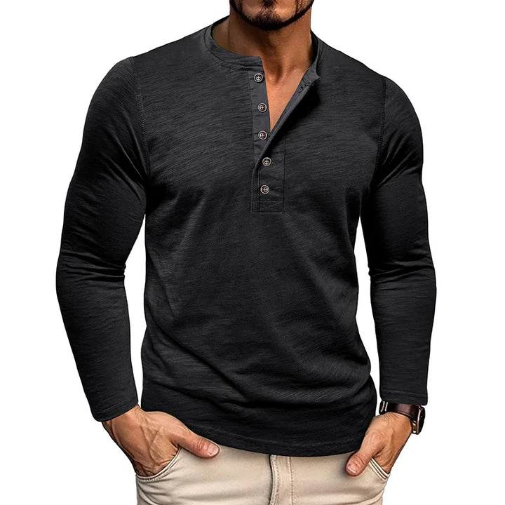 Men's Breathable Cotton Long Sleeve Henley T-Shirt | Versatile Autumn Essential 9