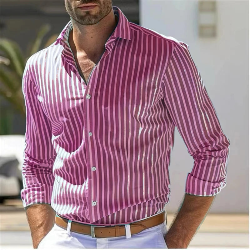 Men's Breathable Cotton Striped Dress Shirt | Tailored Loose Fit for Spring | Refined Everyday Essential 4