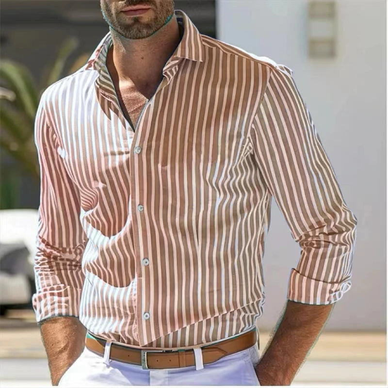 Men's Breathable Cotton Striped Dress Shirt | Tailored Loose Fit for Spring | Refined Everyday Essential 8