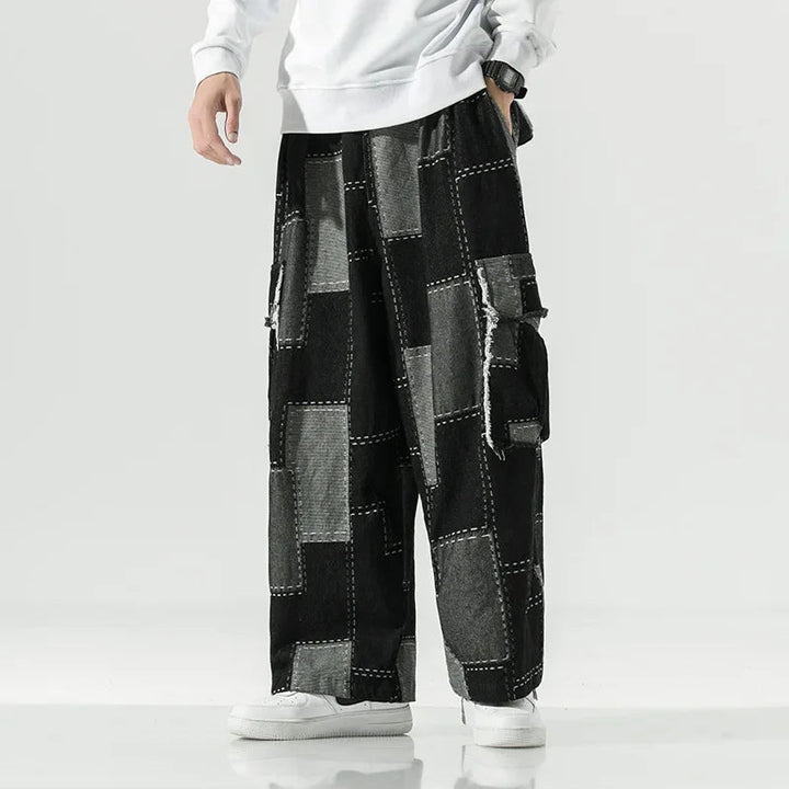 Men's Breathable Denim Patchwork Pants | Bold 90s Street Style 2