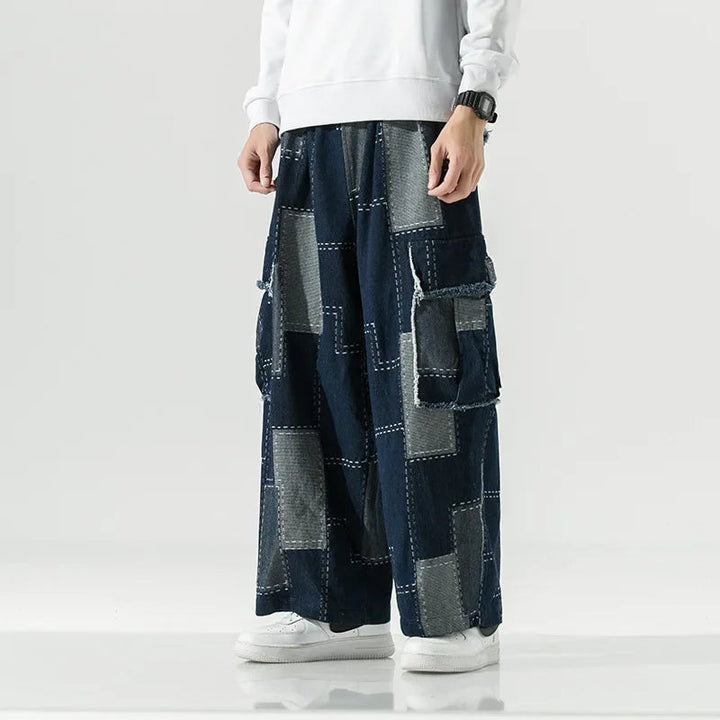 Men's Breathable Denim Patchwork Pants | Bold 90s Street Style 3