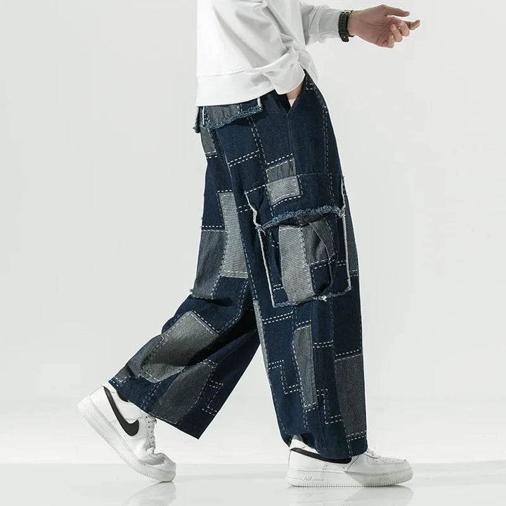 Men's Breathable Denim Patchwork Pants | Bold 90s Street Style 4