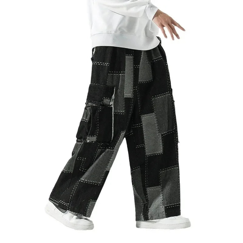 Men's Breathable Denim Patchwork Pants | Bold 90s Street Style 5