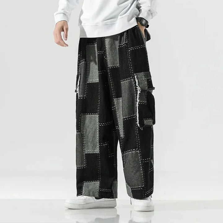 Men's Breathable Denim Patchwork Pants | Bold 90s Street Style 6