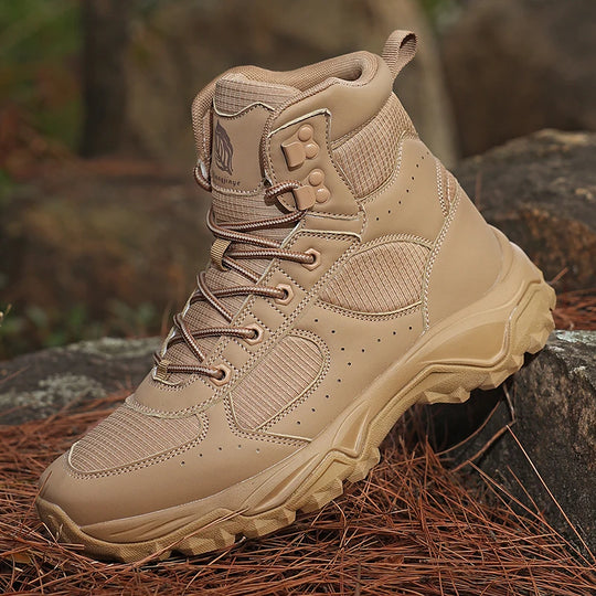 Men's breathable leather combat boots with high-top support