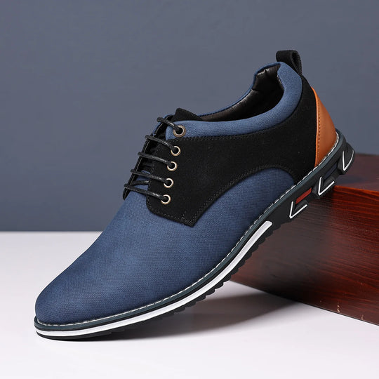 Men's breathable leather Derby shoes with non-slip round-toe sole