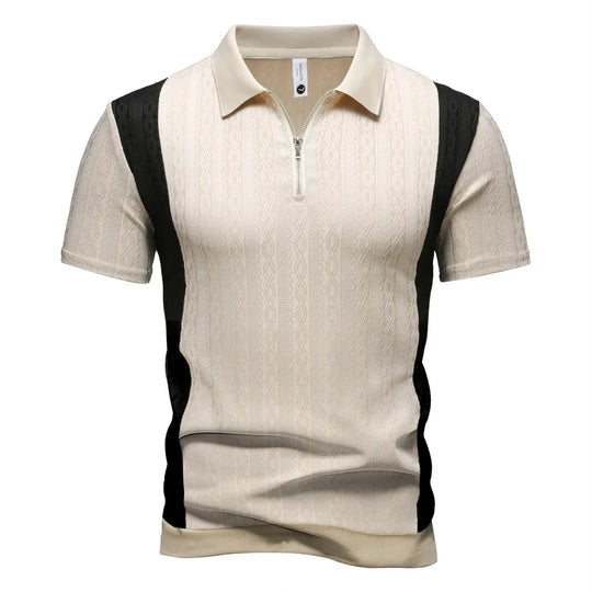 Men's breathable splicing polo shirt with zipper detail