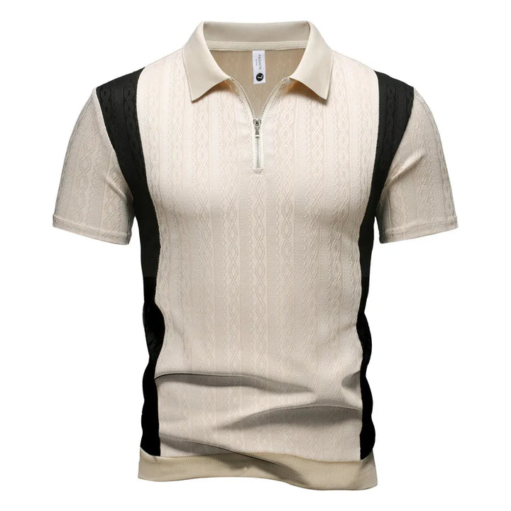 Men's breathable splicing polo shirt with zipper detail