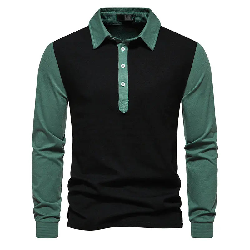 Men's Cotton Blend Color Block Long Sleeve Polo Shirt | Stylish Breathable Comfort Fit 1
