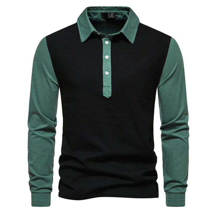 Men's Cotton Blend Color Block Long Sleeve Polo Shirt | Stylish Breathable Comfort Fit 1