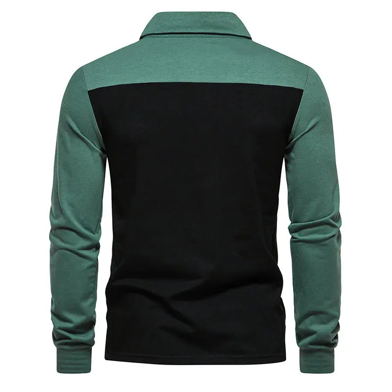 Men's Cotton Blend Color Block Long Sleeve Polo Shirt | Stylish Breathable Comfort Fit 2