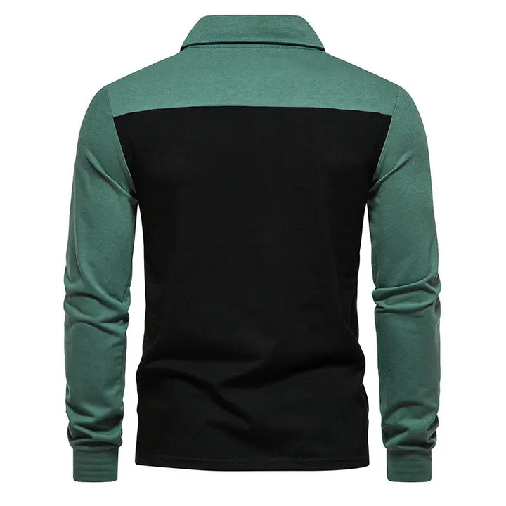 Men's Cotton Blend Color Block Long Sleeve Polo Shirt | Stylish Breathable Comfort Fit 2