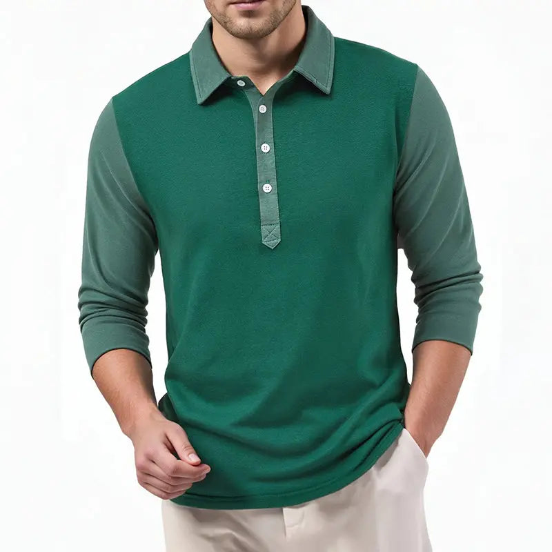 Men's Cotton Blend Color Block Long Sleeve Polo Shirt | Stylish Breathable Comfort Fit 3