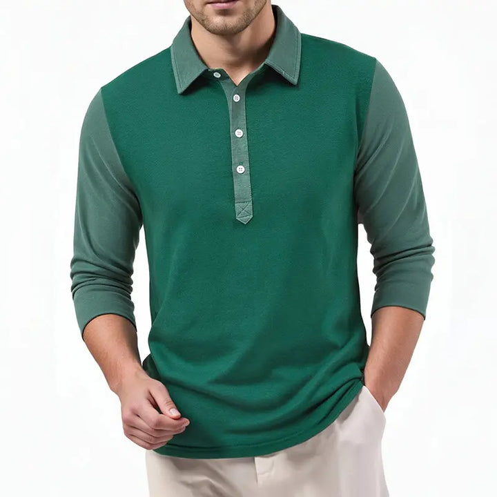 Men's Cotton Blend Color Block Long Sleeve Polo Shirt | Stylish Breathable Comfort Fit 3