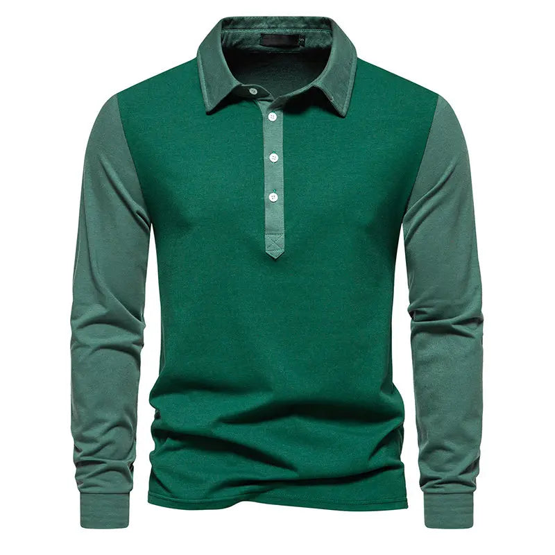 Men's Cotton Blend Color Block Long Sleeve Polo Shirt | Stylish Breathable Comfort Fit 4