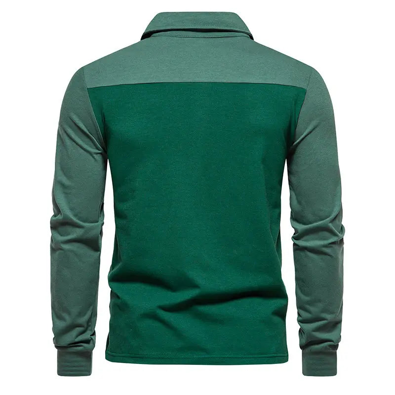 Men's Cotton Blend Color Block Long Sleeve Polo Shirt | Stylish Breathable Comfort Fit 5