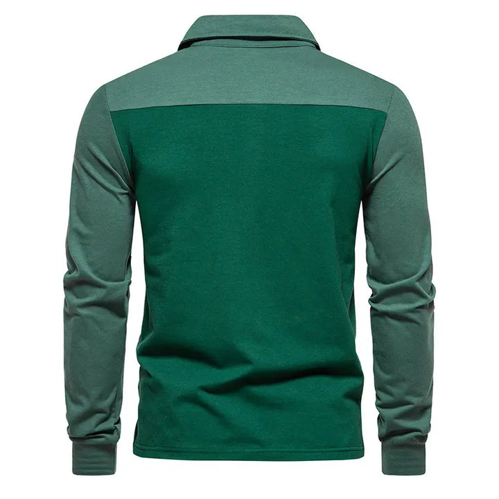 Men's Cotton Blend Color Block Long Sleeve Polo Shirt | Stylish Breathable Comfort Fit 5