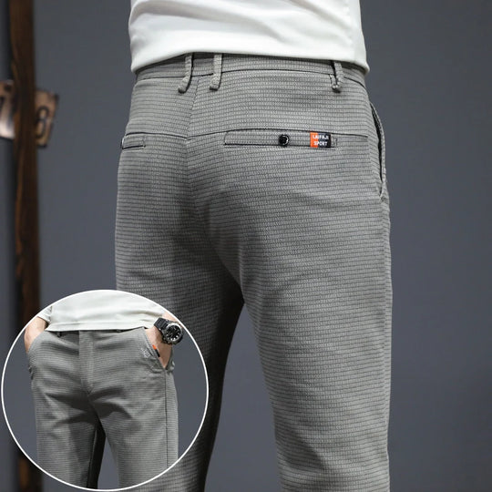 Men's cotton blend slim fit pants with light stretch and clean structure