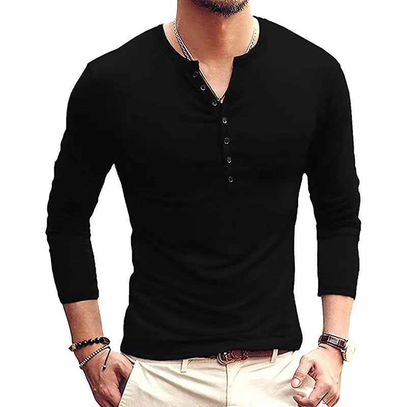Men's cotton blend Henley shirt with slim fit