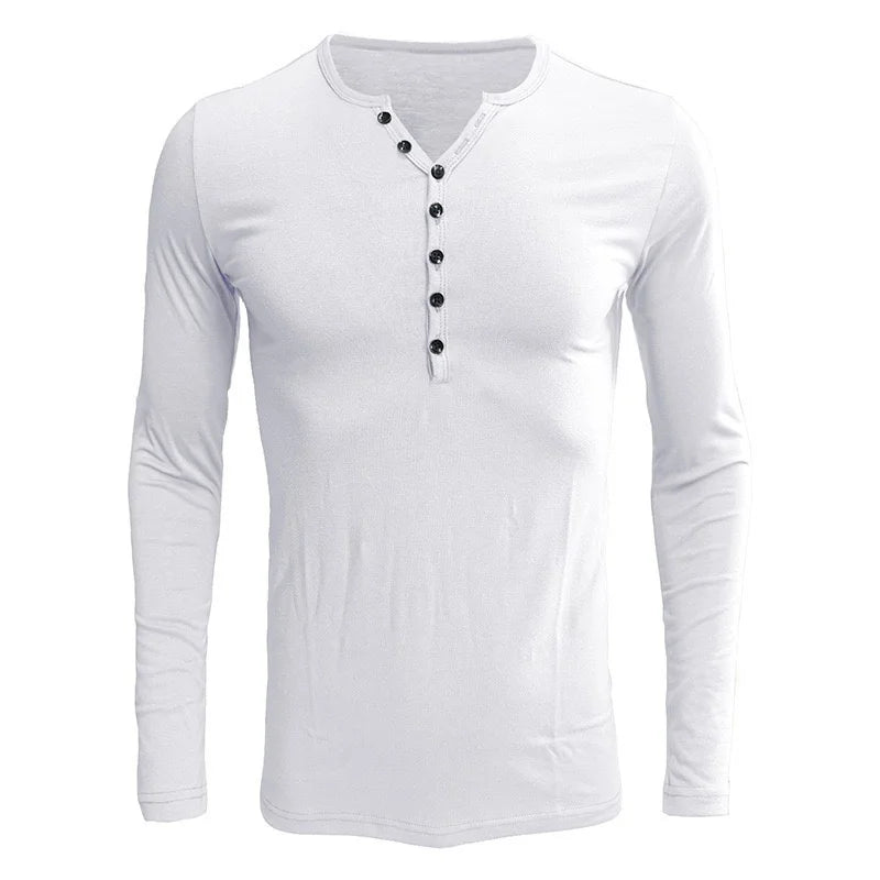 Men's Cotton Blend Long Sleeve Henley T-Shirt | Trendy Slim Fit Essential 2