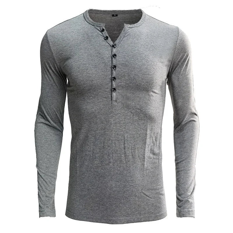 Men's Cotton Blend Long Sleeve Henley T-Shirt | Trendy Slim Fit Essential 3
