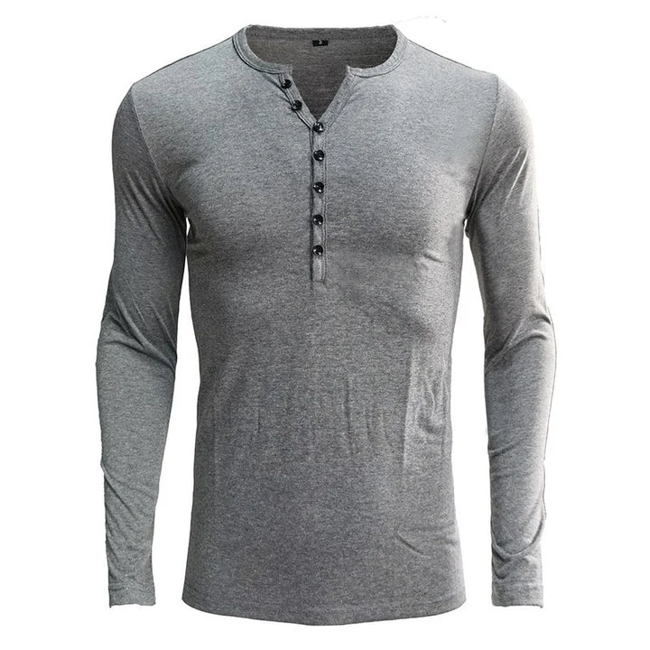 Men's Cotton Blend Long Sleeve Henley T-Shirt | Trendy Slim Fit Essential 3